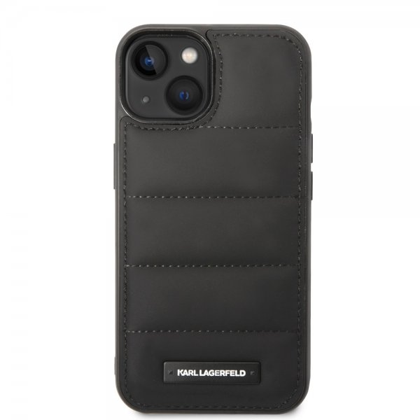 Karl Lagerfeld iPhone 14 -kuori Quilted Nylon Puffy Case Logo Plate Musta