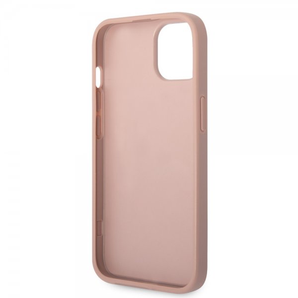 Guess iPhone 14 -suojakuori Saffiano Metal Logo Stripes, pinkki
