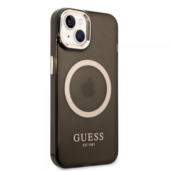Guess iPhone 14 -läpinäkyvä MagSafe-suojakuori, musta