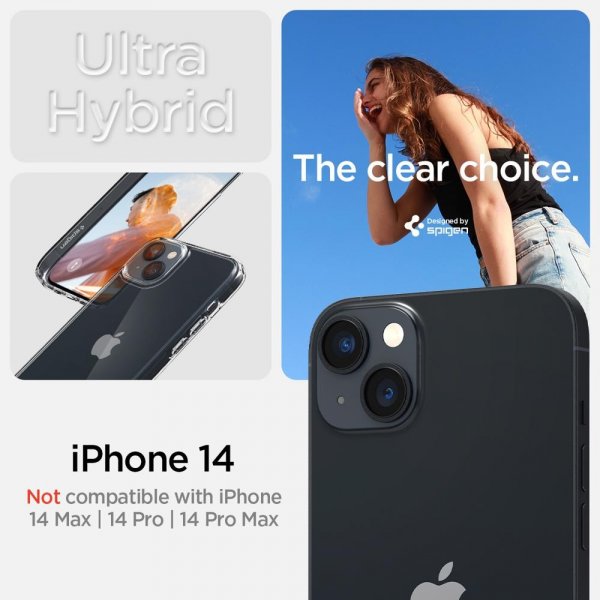 Spigen iPhone 14 -suojakotelo, Ultra Hybrid Crystal Clear