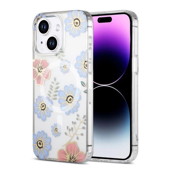iPhone 14 Plus/iPhone 15 Plus Kuori Kukkakuvio MagSafe Punainen Sininen
