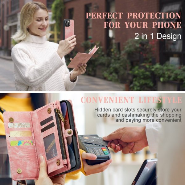 CaseMe iPhone 15 -kotelo 008 Series, irrotettava kuori, vaaleanpunainen