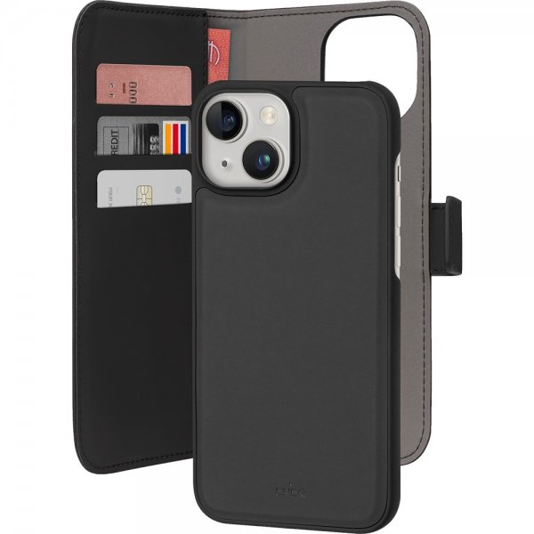 Puro iPhone 15 -kotelo Wallet Detachable 2in1 Musta