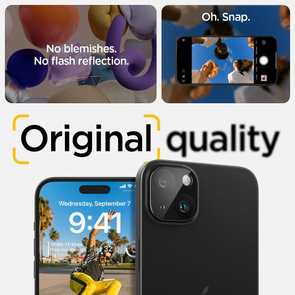Spigen iPhone 14/15/14 Plus/15 Plus Kameran suojalasi.tR Optik Musta 2 kpl