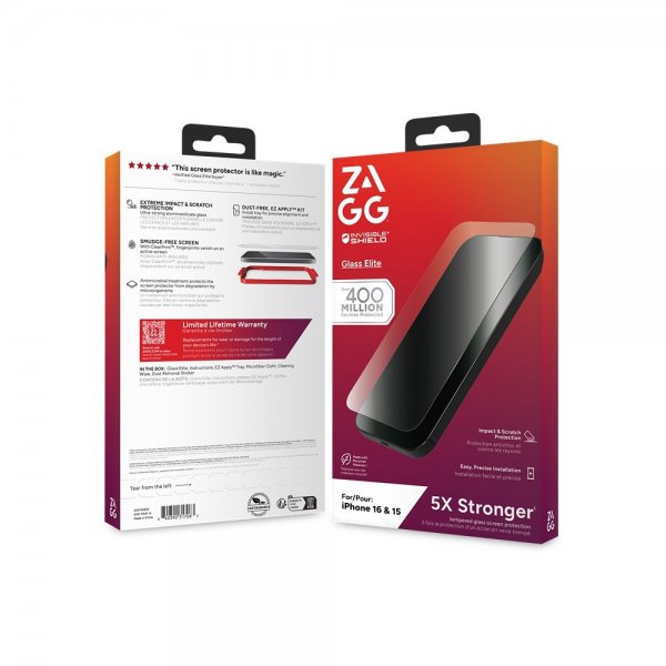 ZAGG InvisibleShield iPhone 15/iPhone 16 Glass Elite -näytönsuoja