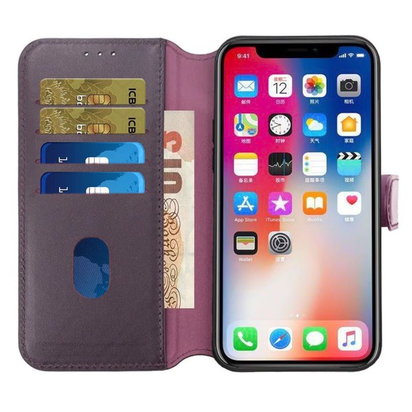 Rvelon iPhone 15 -kotelo, aitoa nahkaa, violetti