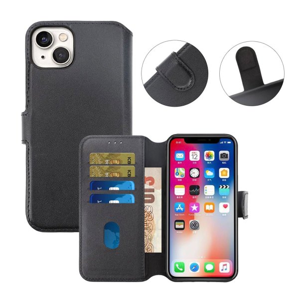 Rvelon iPhone 15 Kotelo Aito Nahka Musta