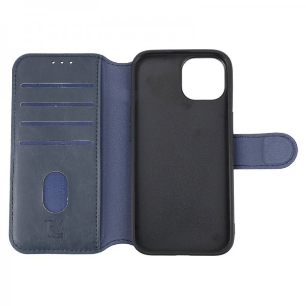 Rvelon iPhone 15 -kotelo, 4 korttipaikkaa, MagSafe, sininen