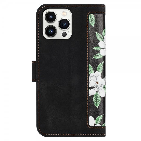iPhone 15 Plus Suojakuori Kukkakuvio Musta