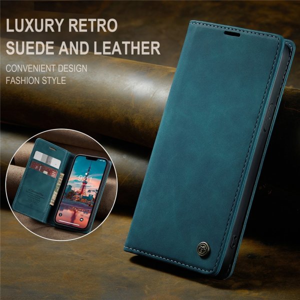 CaseMe iPhone 15 Plus Retro Flip Bensiininsininen Kotelo