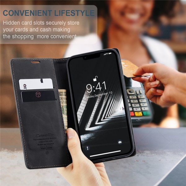 CaseMe iPhone 15 Plus Suojakotelo Retro Flip Musta