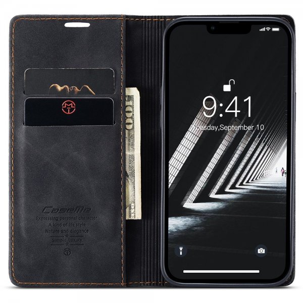 CaseMe iPhone 15 Plus Suojakotelo Retro Flip Musta