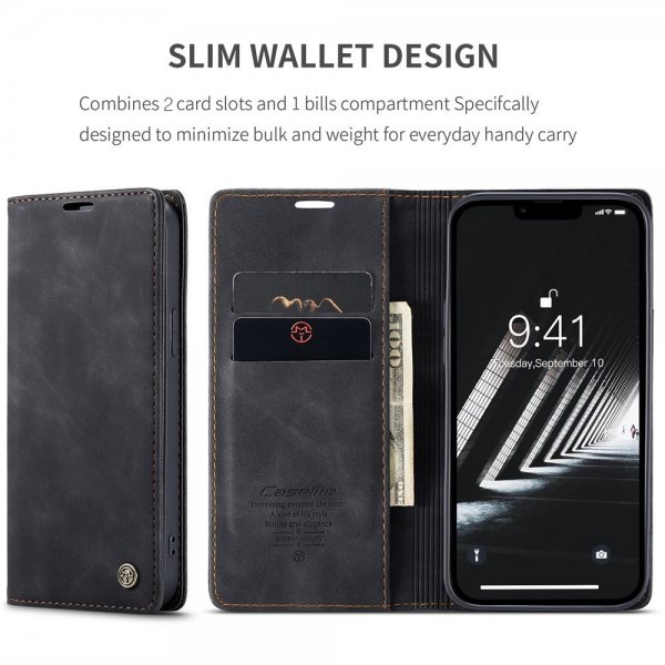 CaseMe iPhone 15 Plus Suojakotelo Retro Flip Musta