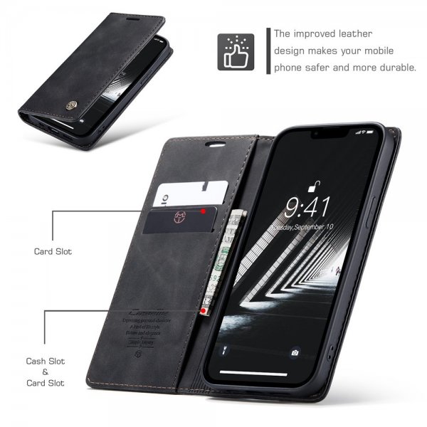 CaseMe iPhone 15 Plus Suojakotelo Retro Flip Musta
