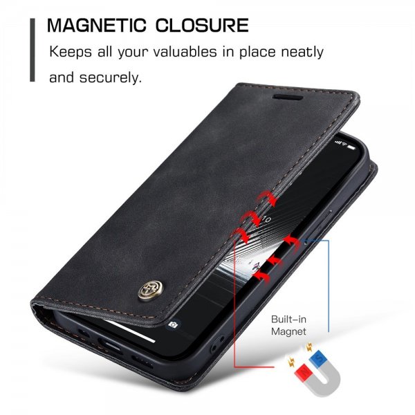 CaseMe iPhone 15 Plus Suojakotelo Retro Flip Musta