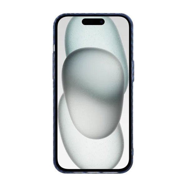 iPhone 15 Plus Suojakuori Hiilikuitukuvio Sininen Harmaa