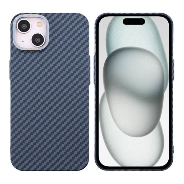 iPhone 15 Plus Suojakuori Hiilikuitukuviointi Sininen