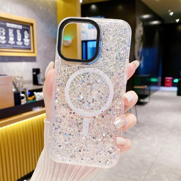 iPhone 15 Plus Suojakuori Glitter MagSafe Valkoinen
