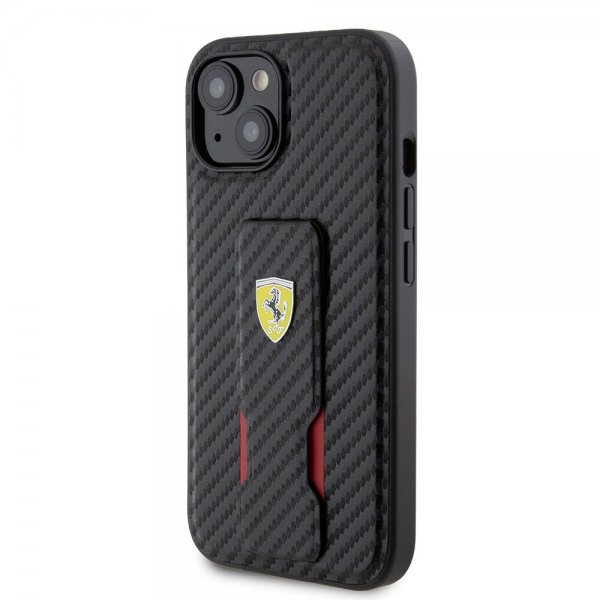 Ferrari iPhone 15 Plus Suojakuori Grip Stand -toiminnolla Musta