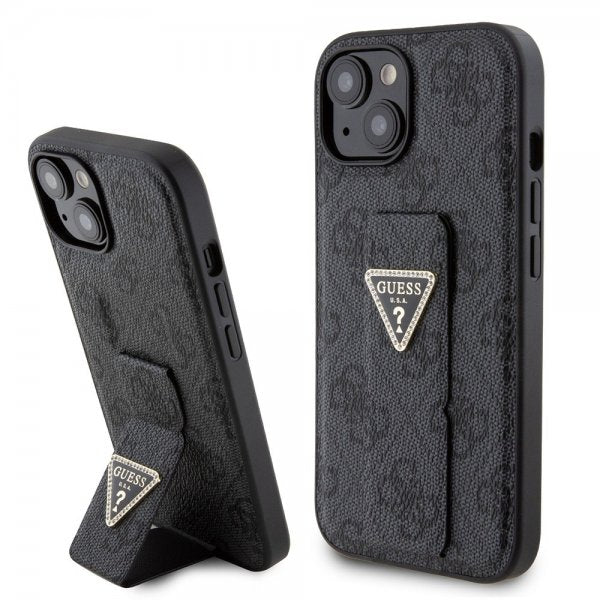 Guess iPhone 15 Plus Suojakuori Grip Stand -toiminnolla, musta