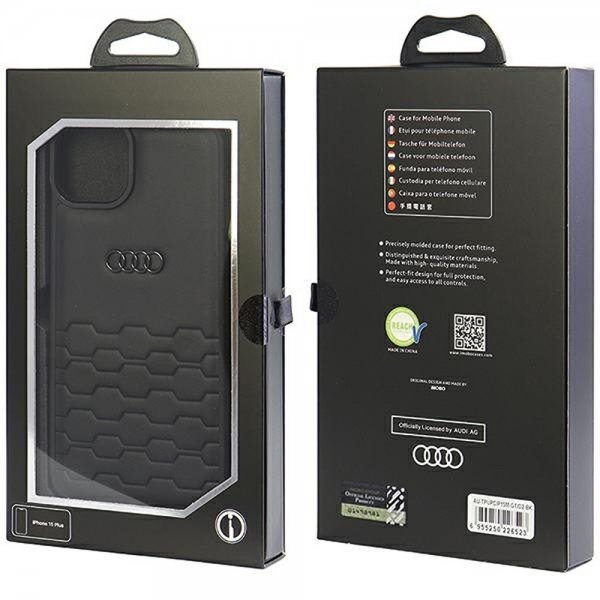 Audi iPhone 15 Plus Suojakuori GT Synteettinen Nahka Musta