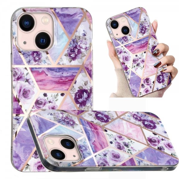 iPhone 15 Plus Suojakuori Marmorikuvio Kukkia Violetti