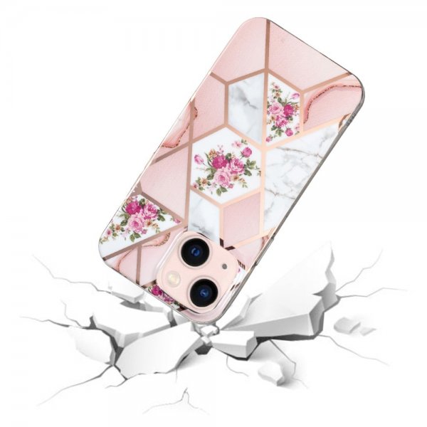 iPhone 15 Plus Suojakuori Marmorikuvio Kukkia Pinkki
