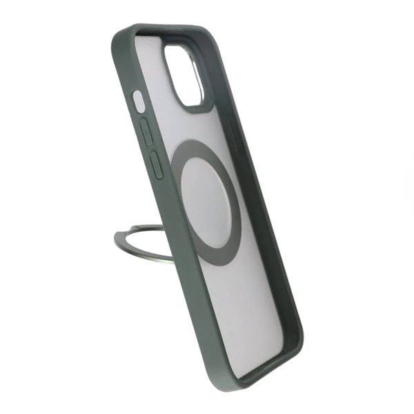 Rvelon iPhone 15 Plus -suojakotelo, pyörivä MagSafe-jalusta, vihreä