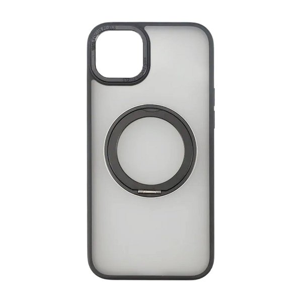 Rvelon iPhone 15 Plus -suojakuori pyörivällä MagSafe-jalustalla, musta
