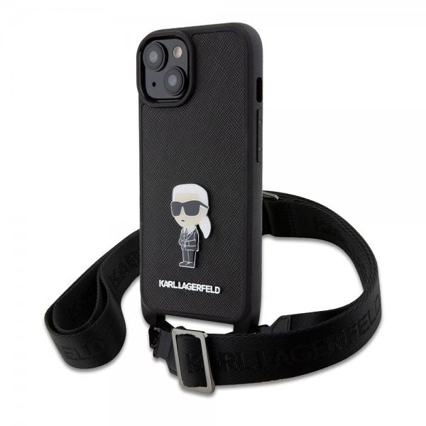 Karl Lagerfeld iPhone 15 Plus -suojakuori, Saffiano Crossbody, musta