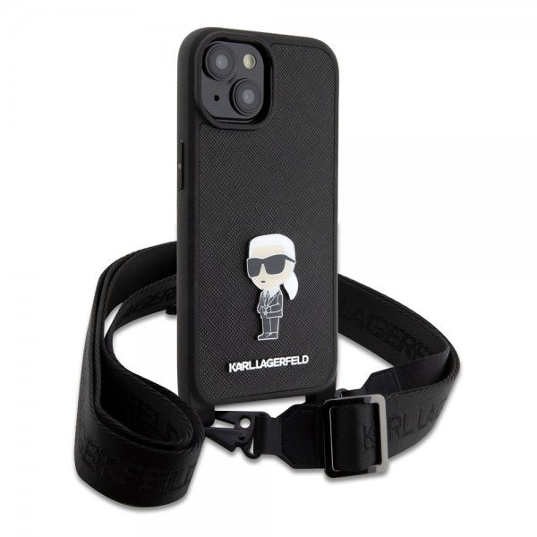 Karl Lagerfeld iPhone 15 Plus -suojakuori, Saffiano Crossbody, musta