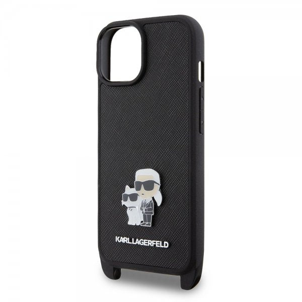 Karl Lagerfeld iPhone 15 Plus Suojakuori Saffiano Karl & Choupette Crossbody Musta