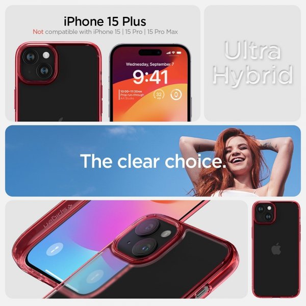 Spigen iPhone 15 Plus Suojakuori Ultra Hybrid Red Crystal