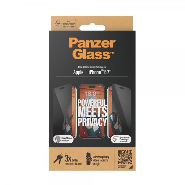 PanzerGlass iPhone 15 Plus Näytönsuoja Ultra-Wide Fit Privacy EasyAligner