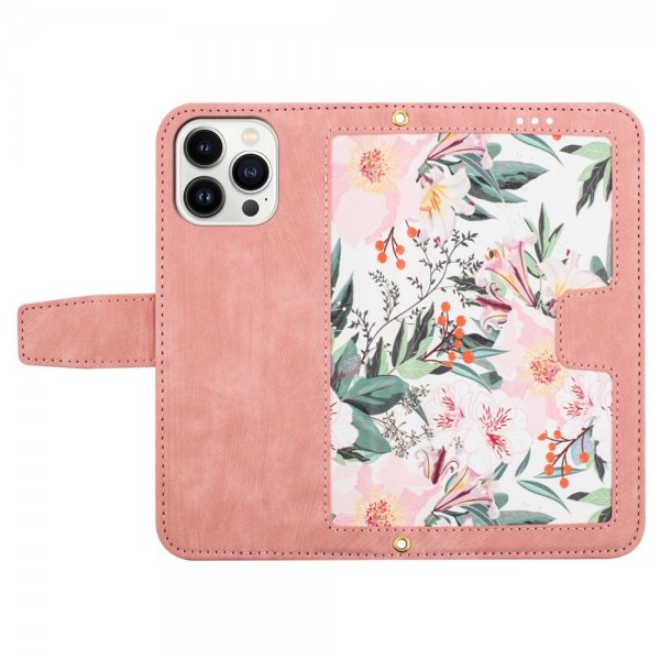 iPhone 15 Pro Kuori Kukkakuvio Vaaleanpunainen