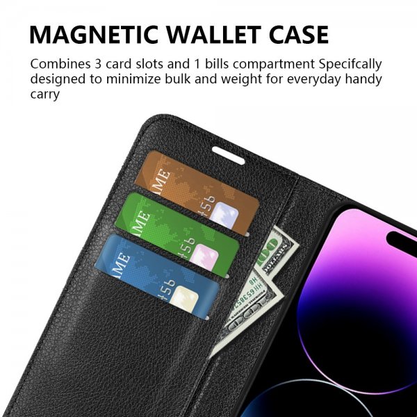 iPhone 15 Pro Litchi-kuvioinen suojakuori, musta