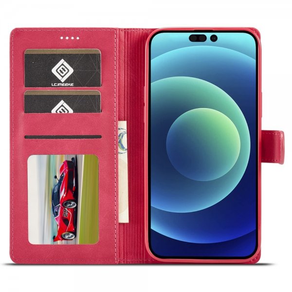 Lc.Imeeke iPhone 15 Pro -suojakuori korttipaikalla ja jalustatoiminnolla magenta