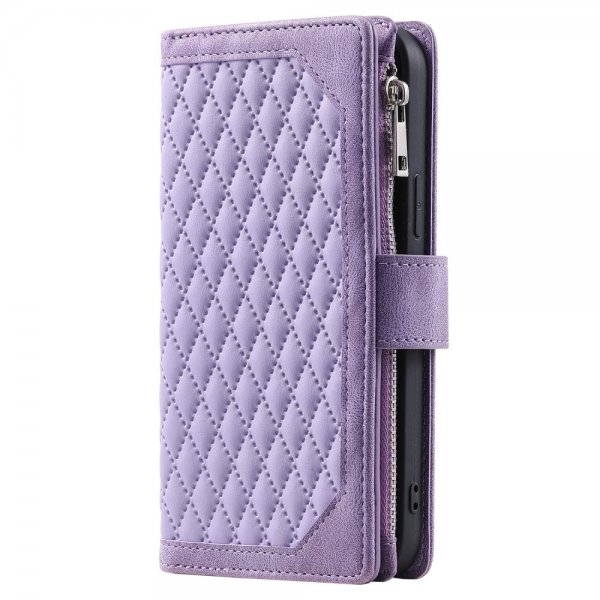 iPhone 15 Pro Kotelo Ruutukuvio Vetoketju Violetti