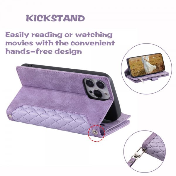 iPhone 15 Pro Kotelo Ruutukuvio Vetoketju Violetti