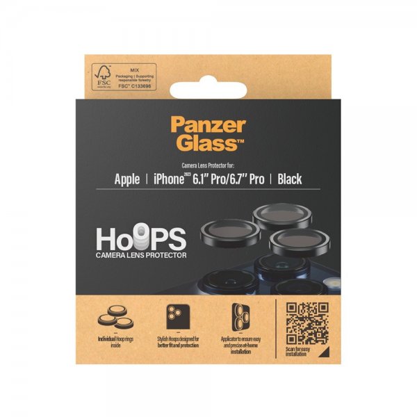PanzerGlass iPhone 15 Pro/iPhone 15 Pro Max Kameran suojarengas Hoops Musta