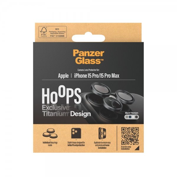 PanzerGlass iPhone 15 Pro/iPhone 15 Pro Max kamerans linssisuoja Hoops Black Titanium