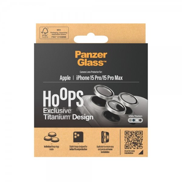 PanzerGlass iPhone 15 Pro/iPhone 15 Pro Max Kameran suojaus Hoops White Titanium