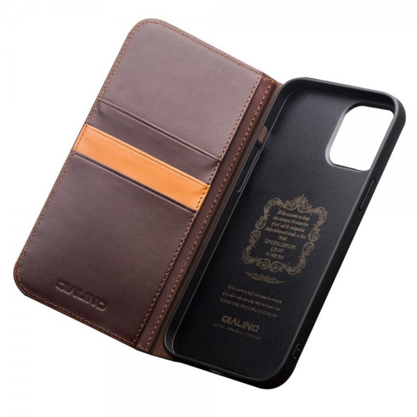 Qialino iPhone 15 Pro Max suojakotelo, aitoa nahkaa, mattapintainen, ruskea