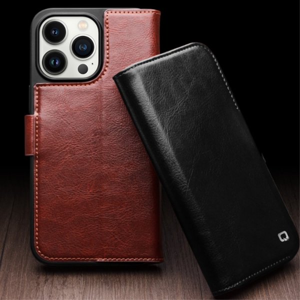 Qialino iPhone 15 Pro Max Aito Nahkakotelo Musta