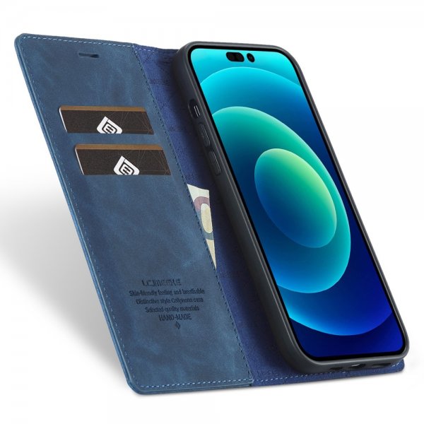 Lc.Imeeke iPhone 15 Pro Max -kotelo korttipaikalla, läppämalli, sininen