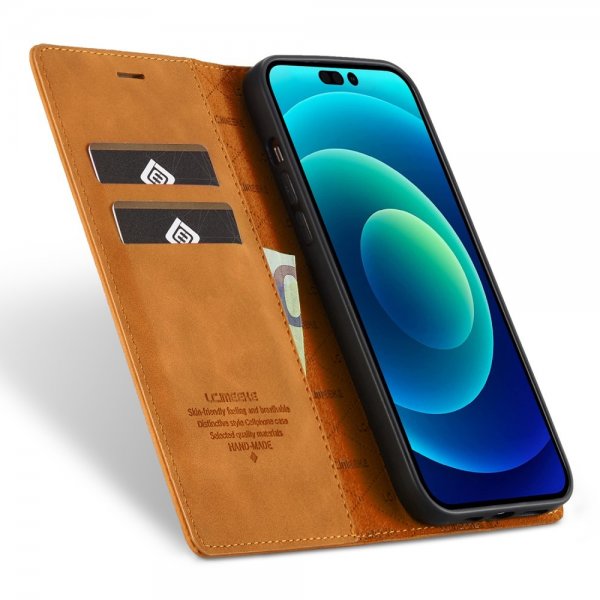 Lc.Imeeke iPhone 15 Pro Max Korttilompakkokotelo Flip Ruskea