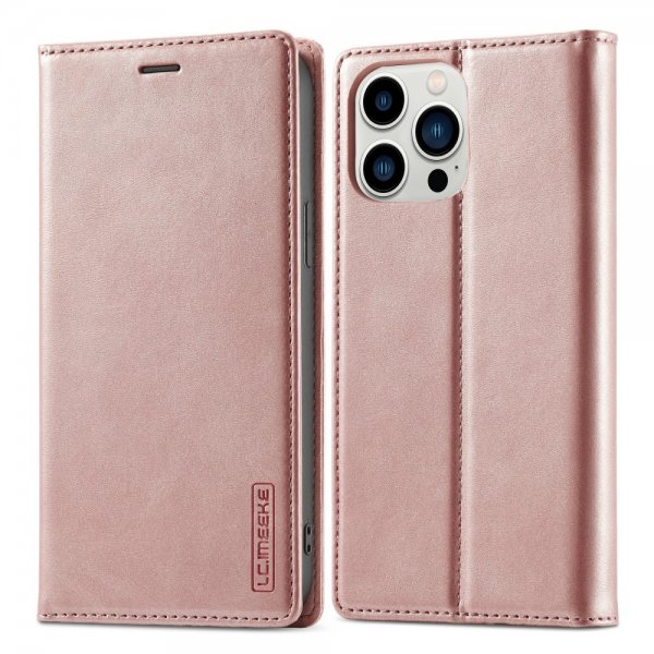 Lc.Imeeke iPhone 15 Pro Max -kotelo korttipaikalla, kääntökansi, ruusukulta