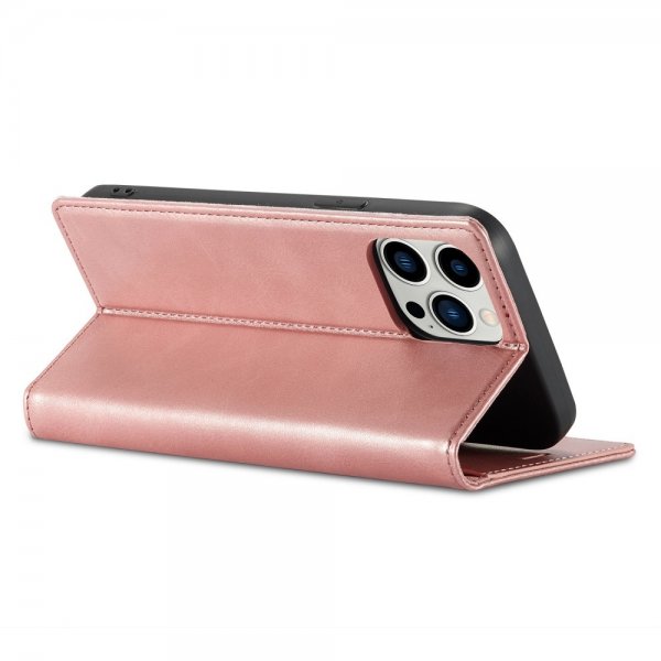 Lc.Imeeke iPhone 15 Pro Max -kotelo korttipaikalla, kääntökansi, ruusukulta