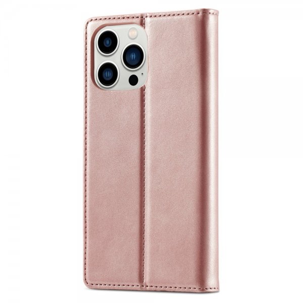 Lc.Imeeke iPhone 15 Pro Max -kotelo korttipaikalla, kääntökansi, ruusukulta