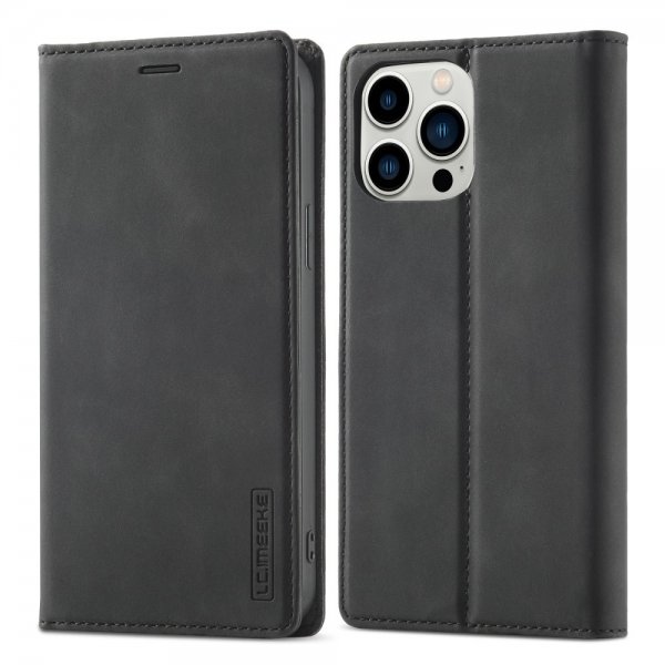 Lc.Imeeke iPhone 15 Pro Max -kotelo korttipaikalla, läppämallinen, musta